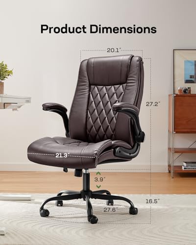 Marsail Executive Office Chair with Flip-up Armrests,PU Leather Ergonomic Desk Chair Height-Adjustable Swivel Rolling Desk Chair Marsail