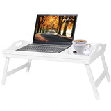 Breakfast Tray Table with Folding Legs Serving Tray Bamboo Dinner Trays for Platter Laptop Desk Bed Table Kitchen Serving Tray Snack Trays Large Size (White Large) Artmalle