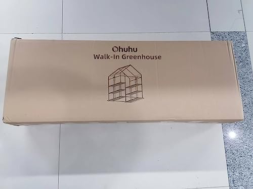 Greenhouse for Outdoors with Screen Windows, Ohuhu Walk in Plant Greenhouses Heavy Duty with Durable PE Cover, 3 Tiers 12 Shelves Stands 4.8x4.8x6.3 FT Plastic Portable Green House with Shelf Clips Ohuhu