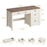 Vabches Farmhouse Executive Desk with 4 Drawers, Home Office Desk with File Drawer, Wood Computer Desk with Storage, Rustic Office Desk for Work Study Writing, Brown White Vabches