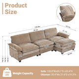 VINGLI Convertible Modular Sectional Sofa with Deep Seat & Movable 2-Layer Ottoman, L-shape Cloud Sofa with Chaise &Armrests, Oversized 3-Seater Couch for Living Room & Apartment, Chenille,Light-Brown VINGLI