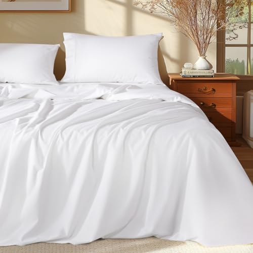 Shilucheng 100% Egyptian Cotton Queen Size Sheets Set - 1000 Thread Count，Luxury Cotton Bed Sheets，Breathable & Cooling Bedding and Pillow Cases, 16 Inch Deep Pocket - 4 Piece (White, Queen) Shilucheng