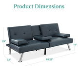 Best Choice Products Faux Leather Upholstered Modern Convertible Futon, Adjustable Folding Sofa Bed, Guest Bed w/Removable Armrests - Blue Best Choice Products