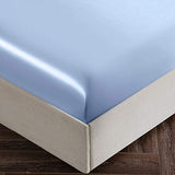 SiinvdaBZX 3-Piece Set Satin Full Fitted Sheet & 2 Pillowcase, Baby Blue Silky Soft Fitted Bottom Sheet, Wrinkle Free, Fade Resistant, Deep Pocket Bed Sheet (Deep Up to 15") SiinvdaBZX