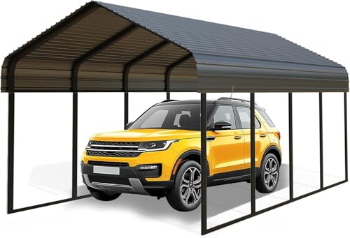 10x20FT Metal Carport Heavy Duty for 1 Cars - Frame Shelter Car Garage Kits for All-Weather,Car Canopy Reinforced with Safe Boat Cover Car Ports for Yard Protection Poborin