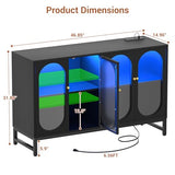Aheaplus Sideboard Buffet Cabinet with Power Outlet, Kitchen Sideboard Storage Cabinet with LED Light, 4 Doors, Modern Accent Cabinet Coffee Bar Cabinet Console Table for Kitchen Dining Room, Black Aheaplus