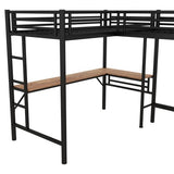 Harper & Bright Designs Twin Size Metal Loft Bed with Two Built-in Desks, L-Shaped Loft Bed with Two Ladders for Kids Teens, Black Harper & Bright Designs