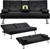anwickjeff Convertible Folding Futon Sofa Bed with Metal Legs & 2 Cupholders, Modern New Upholstered Couch Loveseat Sleeper, Folding Couches Bed, Removable Armrests for Small Spaces (Black) anwickjeff