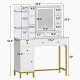 VIAGDO Vanity Desk with Mirror and Lights, Makeup Vanity with Drawers and Charging Station, Vanity Table with Shelves, Cabinet, Hidden Space for Bedroom, White VIAGDO