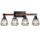TELAFLY Bathroom Vanity Light Fixture,Rustic 4-Light Wood Wall Light,Industrial Bathroom Lighting Fixture Over Mirror,Modern Matte Black Metal Cage Wall Sconce for Hallway,Kitchen,Bedroom TELAFLY