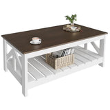 YESHOMY Farmhouse Coffee Table, Wood Square Open Storage Compartment for Living Room, Brown and White YESHOMY