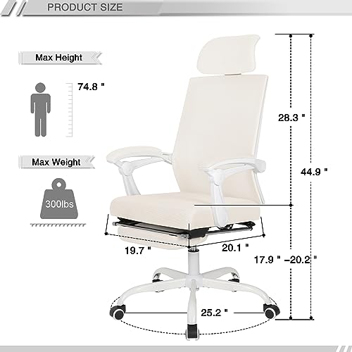 Qulomvs Mesh Ergonomic Office Chair with Footrest Home Office Desk Chair with Headrest and Backrest 90-135 Adjustable Computer Executive Desk Chair with Wheels 360 Swivel Task Chair Qulomvs