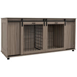 PawHut Dog Crate Furniture with Removable Divider for 2 Small Dogs or 1 Large Dog, 71" Modern Kennel Furniture End Table with Storage, Double Doors, Walnut PawHut