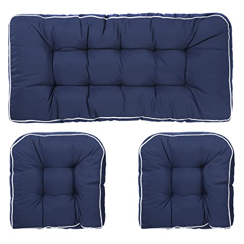 Blytieor Outdoor 3 Piece Settee Cushion Set, Patio Wicker Cushions 1 Loveseat Cushion & 2 U-Shape Cushion Blytieor