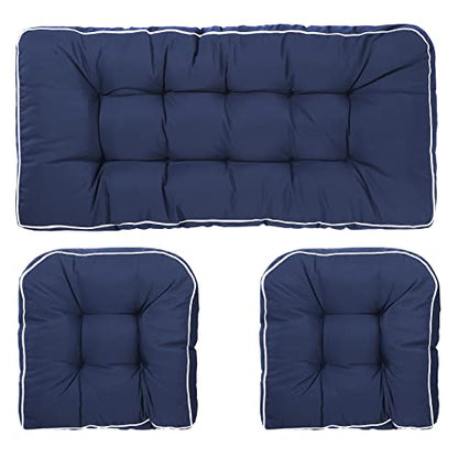 Blytieor Outdoor 3 Piece Settee Cushion Set, Patio Wicker Cushions 1 Loveseat Cushion & 2 U-Shape Cushion - WoodArtSupply