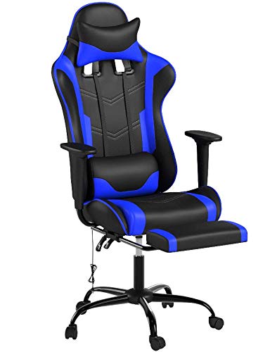Gaming Chair Office Chair Desk Chair Massage PU Leather Recliner Racing Chair with Headrest Armrest Footrest Rolling Swivel Task PC Ergonomic Computer Chair for Back Support, Blue BestOffice
