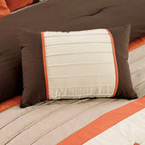 Chezmoi Collection Serene 7-Piece Luxury Autumn Floral Embroidery Comforter Set, King, Orange/Brown/Taupe Chezmoi Collection