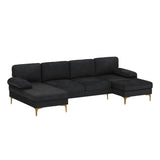 Karl home Convertible Sectional Sofa 110" U-Shape Sofa Couch 4-Seat Couch with Chaise ChenilleFabric Upholstered for Living Room, Apartment, Office, Black Karl home