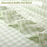 K MASANIJI Pile Green White Plaid Ruffle Gingham Sheets Full Size 4-Piece Set, 300TC 100% Yarn Dyed Cotton Sheets 18 in Deep Pocket Kids Preppy Decorative Bedding (Pile Green/White Plaid, Full) K MASANIJI