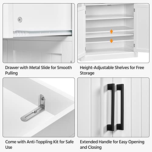 Topeakmart 72.5" Kitchen Pantry with Large Drawer, Wooden Pantry Cabinet Cupboard with Doors and Adjustable Shelves, Storage Cabinet Organizer for Kitchen, Dining Room, Living Room, White Topeakmart