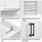 Topeakmart 72.5" Kitchen Pantry with Large Drawer, Wooden Pantry Cabinet Cupboard with Doors and Adjustable Shelves, Storage Cabinet Organizer for Kitchen, Dining Room, Living Room, White Topeakmart