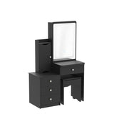 Homsee Vanity Desk Set Makeup Table with Large Sliding Lighted Mirror, Dressing Table with 4 Drawers, Hidden Storage Shelves & Cushioned Stool for Bedroom, Black Homsee