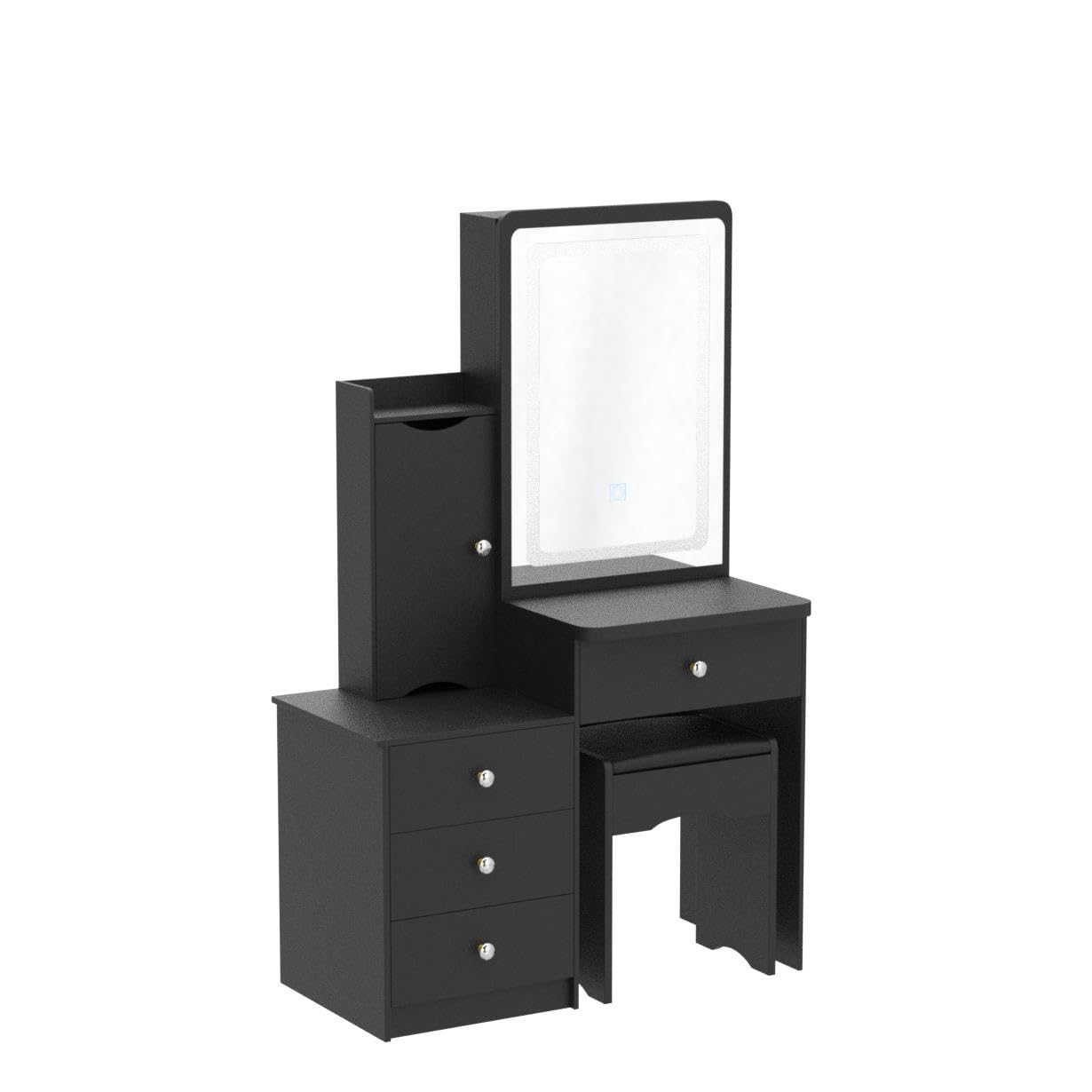 Homsee Vanity Desk Set Makeup Table with Large Sliding Lighted Mirror, Dressing Table with 4 Drawers, Hidden Storage Shelves & Cushioned Stool for Bedroom, Black - WoodArtSupply