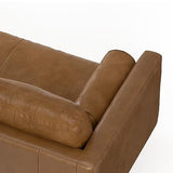 SIMPLIHOME Morrison 72-inch Wide Sofa in Caramel Brown Top Grain Genuine Leather, Mid-Century Modern-Style Loveseat for Living Room, Single Bench Cushion, Removable Back Cushions, 2 Bolster Pillows SIMPLIHOME