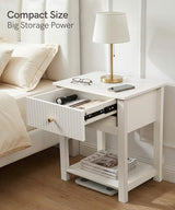 Aylenic Night Stand with Gun Drawer, Nightstand Gun Safe White and Gold Bedside Table Handgun Safe Modern Fluted Bedroom Organiser Storage, Side Table Living Room Simple Aesthetic End Table Aylenic