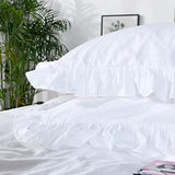 Queen's House White Ruffle Twin Duvet Cover, Washed Cotton Shabby Boho Chic Farmhouse Bedding Comforter Cover 3 Pieces Kids Duvet Quilt Cover Twin Ultra Soft Aesthetic Cute Girls Teen Bedding QSH