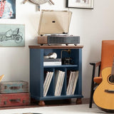 Joaxswe Record Player Stand with Vinyl Record Storage, 24" Wide Mid-Century Record Player Table Up to 200 Albums,Large Wood Turntable Stand Cabinet Dispaly Shelf for Living Room,Bedroom,Blue Joaxswe
