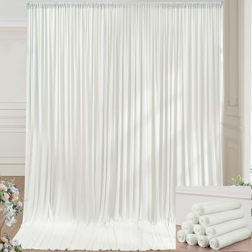 50×14ft Wrinkle Free Ivory Backdrop Curtain, Soft Silky Easy to Drape Cream Wedding Drapes for Backdrop, 10 Panels 5×14ft Photo Backdrop Curtains for Parties Birthday Photography Background Cloth NSSONBEN
