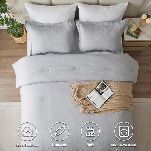 CozyLux King Size Comforter Set - 3 Pieces Light Grey Soft Luxury Cationic Dyeing Bedding Comforter for All Season, Light Gray Breathable Lightweight Fluffy Bed Set with 1 Comforter and 2 Pillow Shams CozyLux
