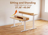 BANTI 48x24 Inch Electric Standing Desk with Dual Drawers, Height Adjustable Stand Up Table, Sit Stand Home Office Desk with Storage Shelf, White Frame/Light Rustic Brown Top BANTI