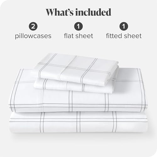 Bare Home Full Sheet Set - Luxury 1800 Ultra- Soft Double Brushed Microfiber - Deep Pockets - Easy Fit - 4 Piece Bedding Sheet Set (Full, Modern Plaid - White/Grey) Bare Home