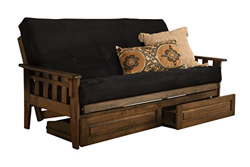 Kodiak Furniture Tucson Full Futon Set in Rustic Walnut Finish with Storage Drawers, Suede Black Kodiak Furniture