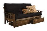 Kodiak Furniture Tucson Full Futon Set in Rustic Walnut Finish with Storage Drawers, Suede Black Kodiak Furniture