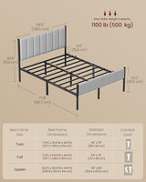 VASAGLE Full Bed Frame with Upholstered Headboard, Metal Bed Frame Full Size with Footboard, 1100 lb Weight Capacity, Steel Slats, Easy Assembly, No Box Spring Needed, Dove Gray URMB982G01V1 VASAGLE