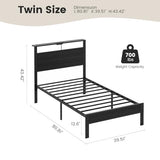 Kbun Twin Bed Frame with LED Lights & USB Charging Station, Black Metal Platform Bed with Storage Headboard, Under-Bed Space, Noise-Free & Sturdy, No Box Spring Needed, Easy Assembly Kbun