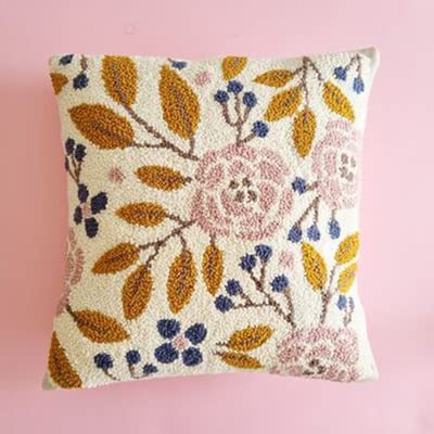 Latch Hook Kits Pillow Plant Flower Leaves Printed Canvas Cushion Crochet Yarn Needlework Hook Latch DIY Kit Embroidery Pillowcase Rug Cover Home Sofa Christmas Decoration 43x43cm WoodArtSupply
