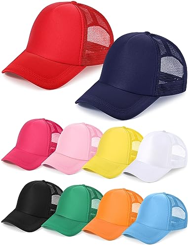 Tarpop 10 Pcs Sublimation Blank Trucker Hats Bulk Mesh Baseball Cap Polyester Mesh Trucker Hat for Men and Women (Bright Colors) Tarpop