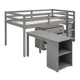Harper & Bright Designs Kids Low Loft Bed with Rolling Desk and Storage Cabinet, Twin Size Wood Loft Bed Frame with Bookshelf (Grey, Twin) Harper & Bright Designs