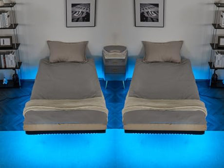 VINGLI Twin Floating Bed Frame Set of 2 with USB Charging Station/LED Lights, 14'' Platform Bed Frame Twin Size Heavy Duty Metal Bed, No Box Spring Needed,Black VINGLI