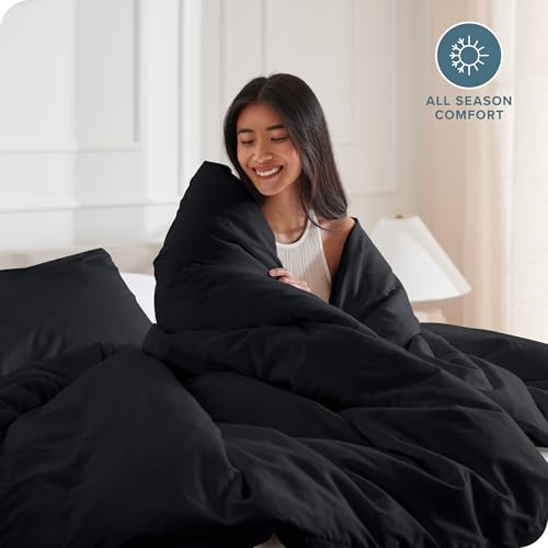 Bare Home Bedding Duvet Cover Queen Size - Premium 1800 Super Soft Collection - Lightweight, Cooling Duvet Cover - Soft Breathable Bedding (Queen, Black) Bare Home