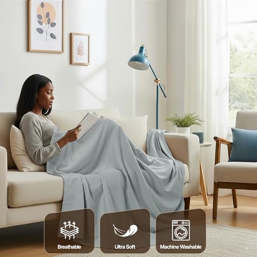 Utopia Bedding Cool Grey Waffle Blanket King Size Soft Lightweight Breathable Cotton Blend Bed Blanket for All Seasons Luxury Throws for Bed Couch and Sofa Utopia Bedding