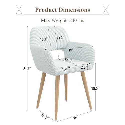 GOOLON Home Office Desk Chair Set of 1, Corduroy Fabric Vanity Chair for Makeup with Hollow Backrest, Comfy Armchair Wood Frame with Strudy Metal Legs, Light Blue GOOLON