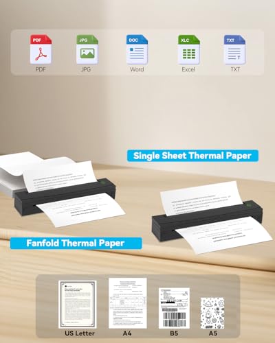 NDYIN Portable Printer Wireless for Travel, D80 Thermal Printer, Inkless Printers, Compatible with iOS, Android, Laptop, Supports 8.5" x 11" US Letter & A4 & A5 for Home Use, Office, Vehicles, Black NDYIN