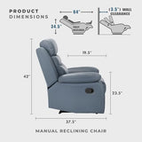 Lexicon 41" W Manual Reclining Chair, Top Grain Leather Match Recliner, Home Theater Seating, Wall Hugger Recliner, Manual Reclining Sofa Chair for Living Room/Office/Apartment, Blue