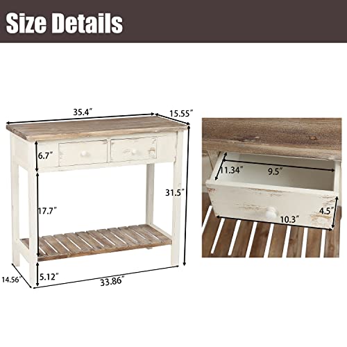 LuxenHome Foyer Table, 35'' 2-Drawer Entryway Table with Storage Shelf Wood, Small Farmhouse/Coffee/Sofa Table for Hallway/Entry Way/Foyer/Living