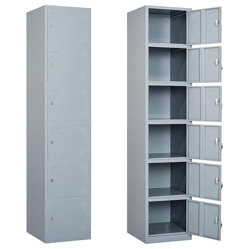 SISESOL Metal Locker Storage Cabinet with Doors and Shelves Metal Lockers with 6 Doors,71" Lockable Small Locker Storage Cabinet for Employees,School, Office, Home, Gym (Gray) SISESOL